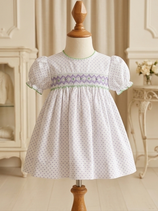 Petit Ami Other - Petit Ami White & Purple Polka Dot Smocked Dress Set | NB–3M